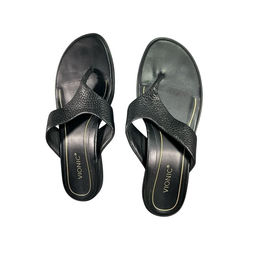 Vionic Agave Woman’s Sandals Size 7.5 Black Leather Thong Shoes